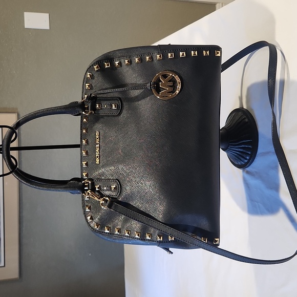 Michael Kors Navy Blue Sandrine Studded Saffiano Large Satchel